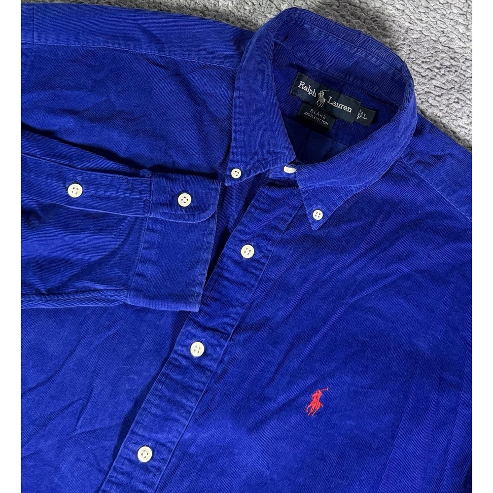 VTG Ralph Lauren Corduroy Blake Royal Blue Long Sleeve Button Down Shirt Men's L